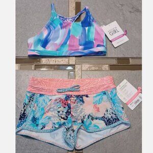 NWT Athleta Girl M 8/10 Santorini Reversible Bikini Top + Cannonball Swim Short